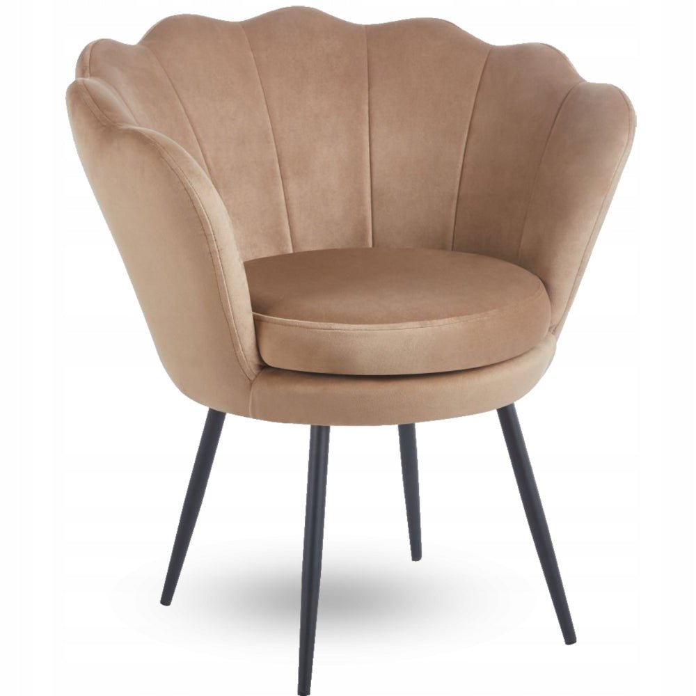Fotoliu tapitat tip scoica din catifea cappucino, design modern Glamour, picioare metalice negre, 78×78 cm – Default Title Fotoliu tapitat tip scoica din catifea cappucino, design modern Glamour, picioare metalice negre, 78×78 cm – Default Title