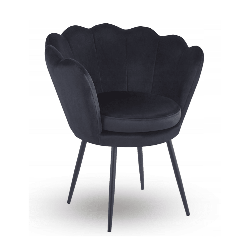 Fotoliu tapitat tip scoica negru, design modern Glamour, picioare metalice negre, 78×78 cm – Default Title Fotoliu tapitat tip scoica negru, design modern Glamour, picioare metalice negre, 78×78 cm – Default Title