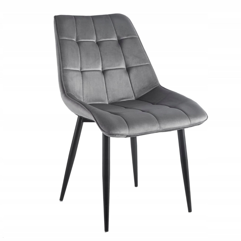 Scaun tapitat pentru dining, catifea gri, cusaturi matlasate, picioare metalice negre, 89 cm – Default Title