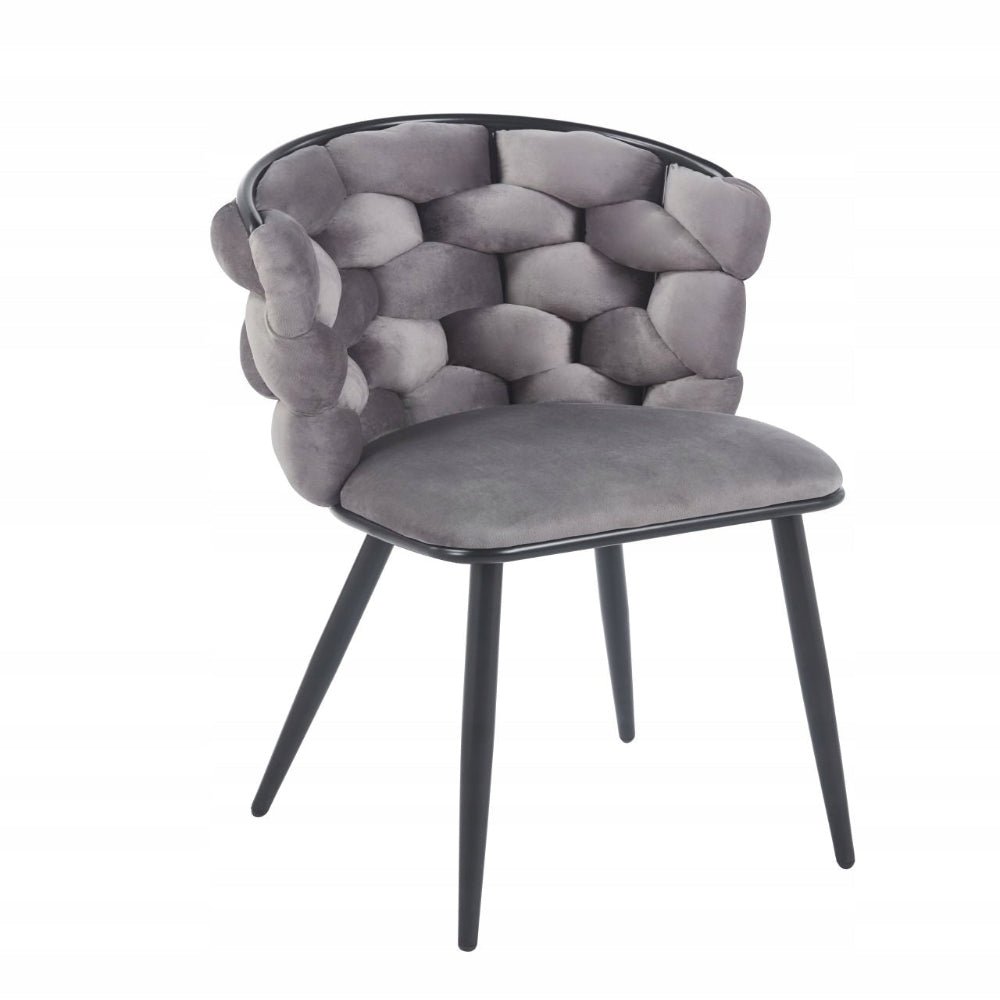 Scaun din catifea velvet impletita, gri, cadru metalic negru, pentru dining/sufragerie, 78 cm – Default Title