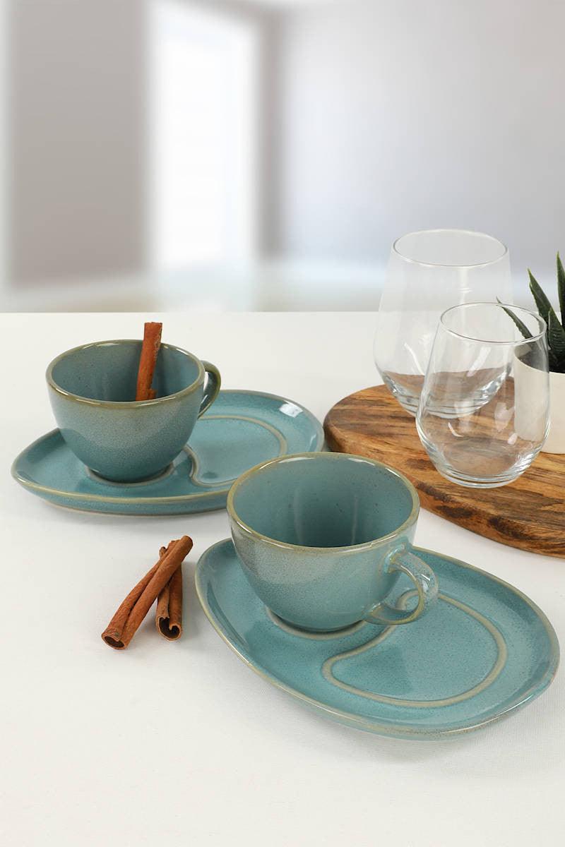 Set cești de cafea Ocean Drip Coffee Presentation Set 4 Pieces for 2 People, Turcoaz, 9x9x9 cm – Albastru