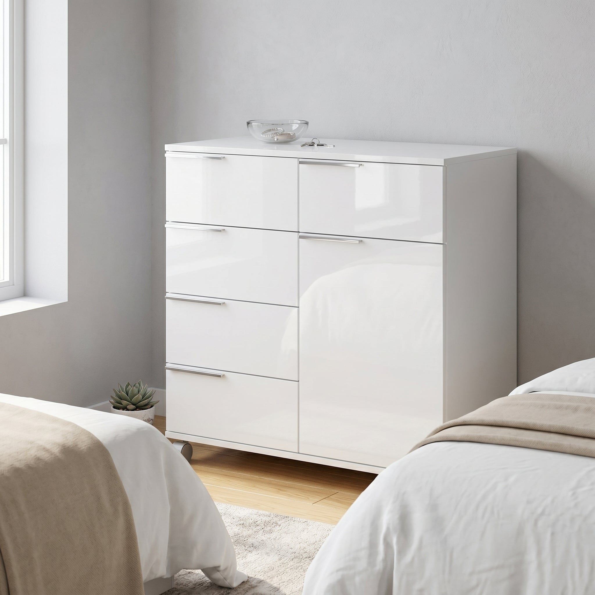 Comoda ADR-415-PP-1 Home Collection® Diamond, 1 usa, 5 sertare, cu rotile, Alb Lucios, 85x44x81 cm – Alb Comoda ADR-415-PP-1 Home Collection® Diamond, 1 usa, 5 sertare, cu rotile, Alb Lucios, 85x44x81 cm – Alb
