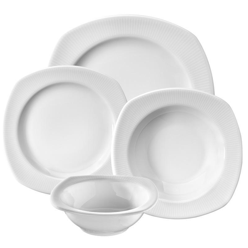 Serviciu de masa, 24 piese, Portelan, Alb – Alb Serviciu de masa, 24 piese, Portelan, Alb – Alb