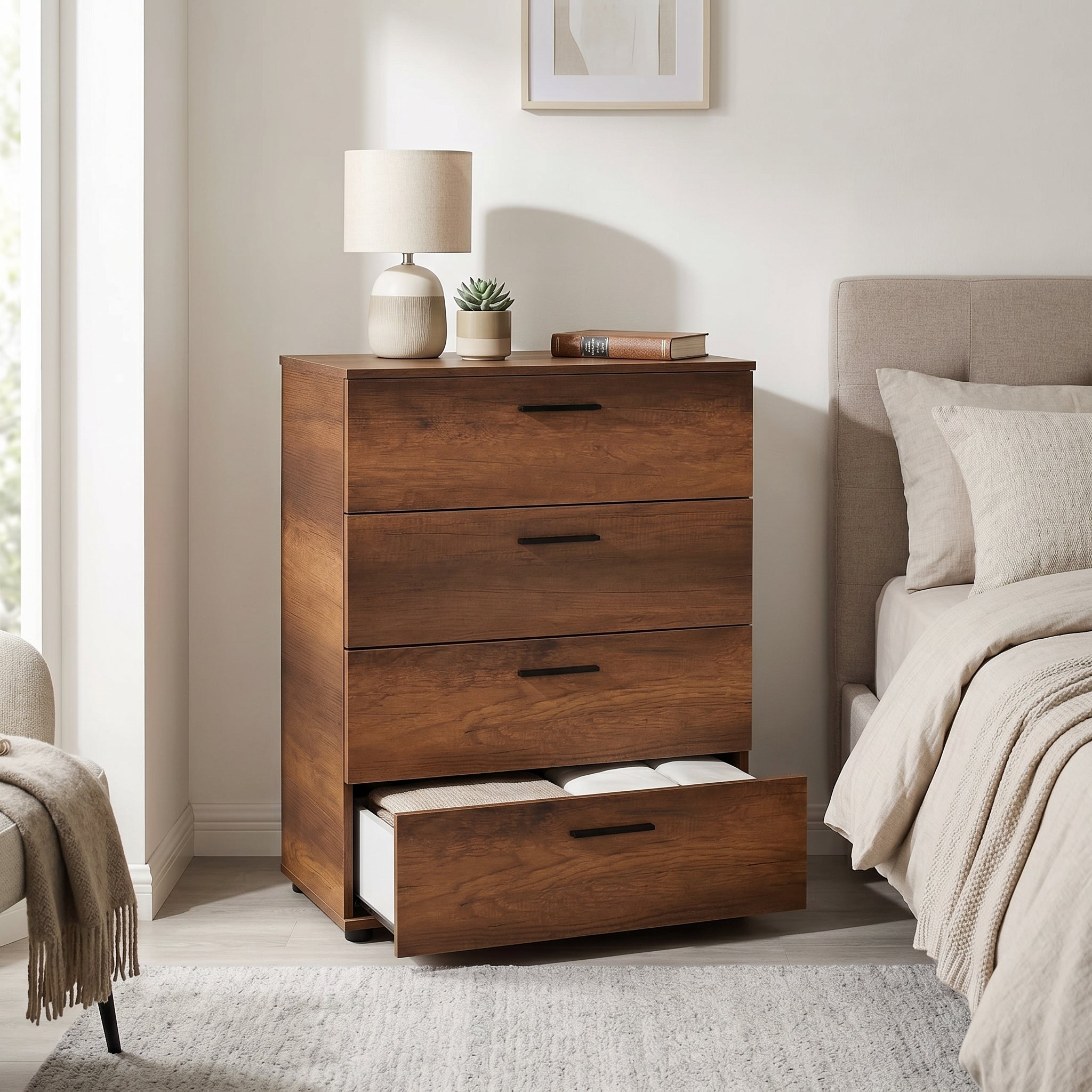 Comoda SFN-540-BB-1 Home Collection® Trendline, 4 sertare, Alb – Nuc, 73x96x44 cm – Nuc