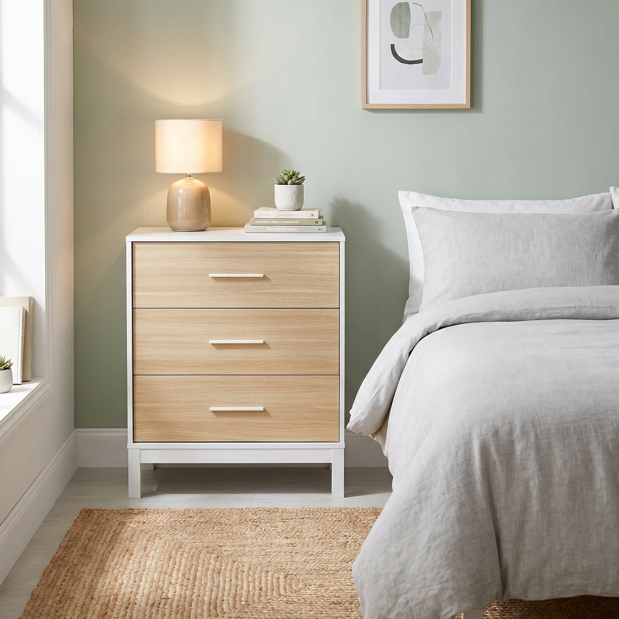 Comoda SFN-1403-MB-1 Home Collection® London, 3 sertare, Alb – Stejar, 73x88x45 cm – Alb
