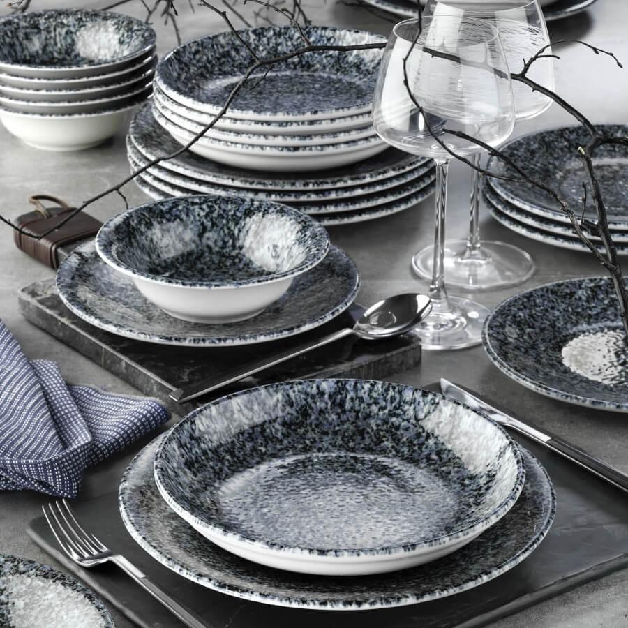 Serviciu de masa, 24 piese, Portelan, Negru – Negru
