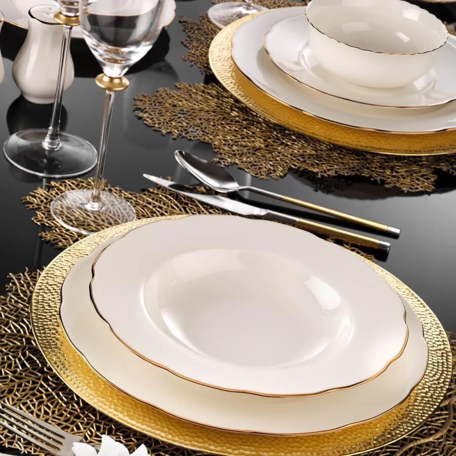 Serviciu de masa, 83 piese, Portelan, Alb – Auriu – Alb