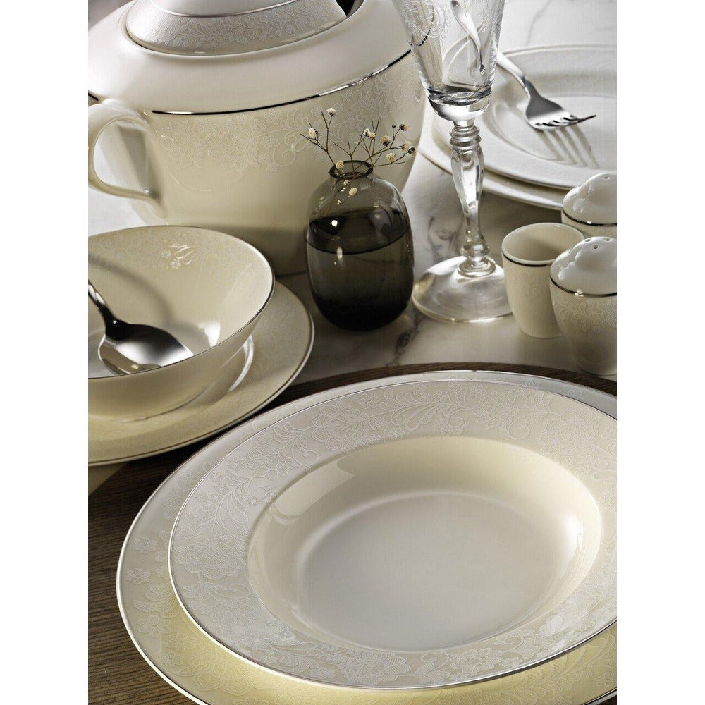 Serviciu de masa, 62 piese, Portelan, Alb – Alb Serviciu de masa, 62 piese, Portelan, Alb – Alb