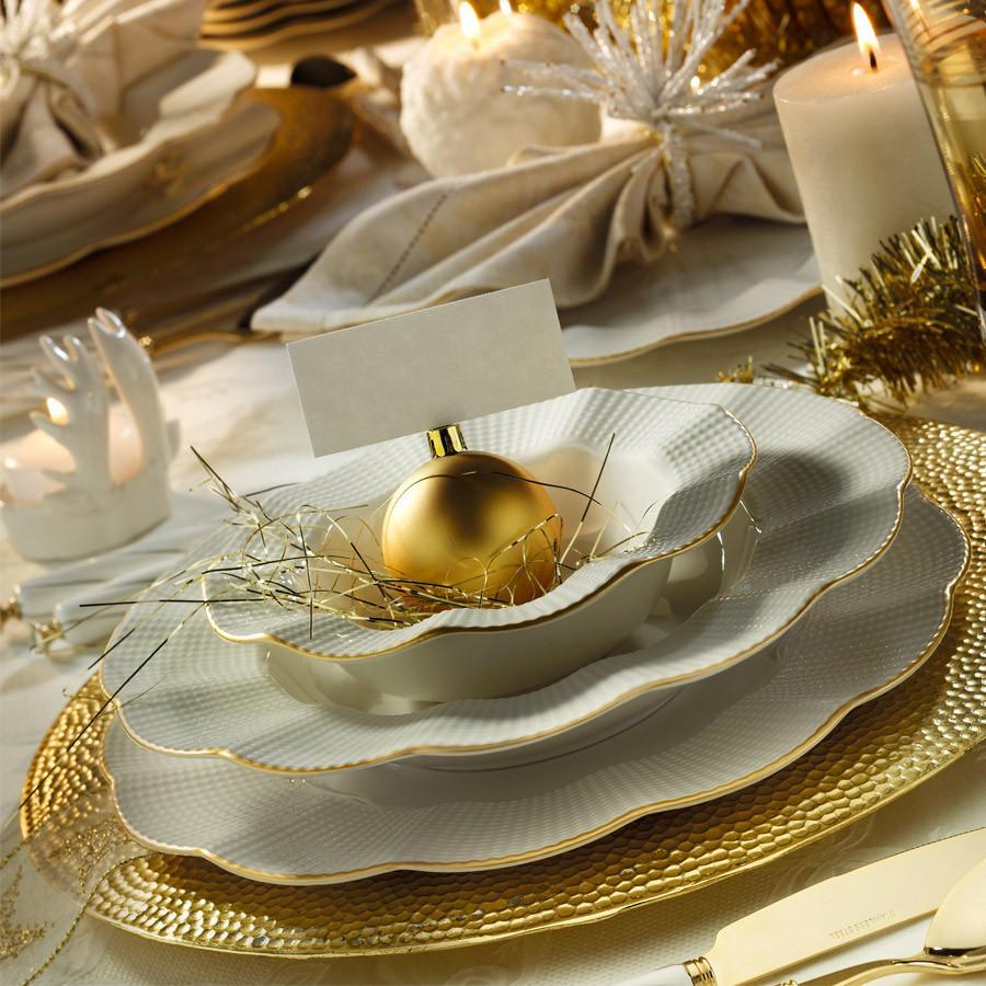 Serviciu de masa, 70 piese, Portelan, Alb – Auriu – Alb Serviciu de masa, 70 piese, Portelan, Alb – Auriu – Alb