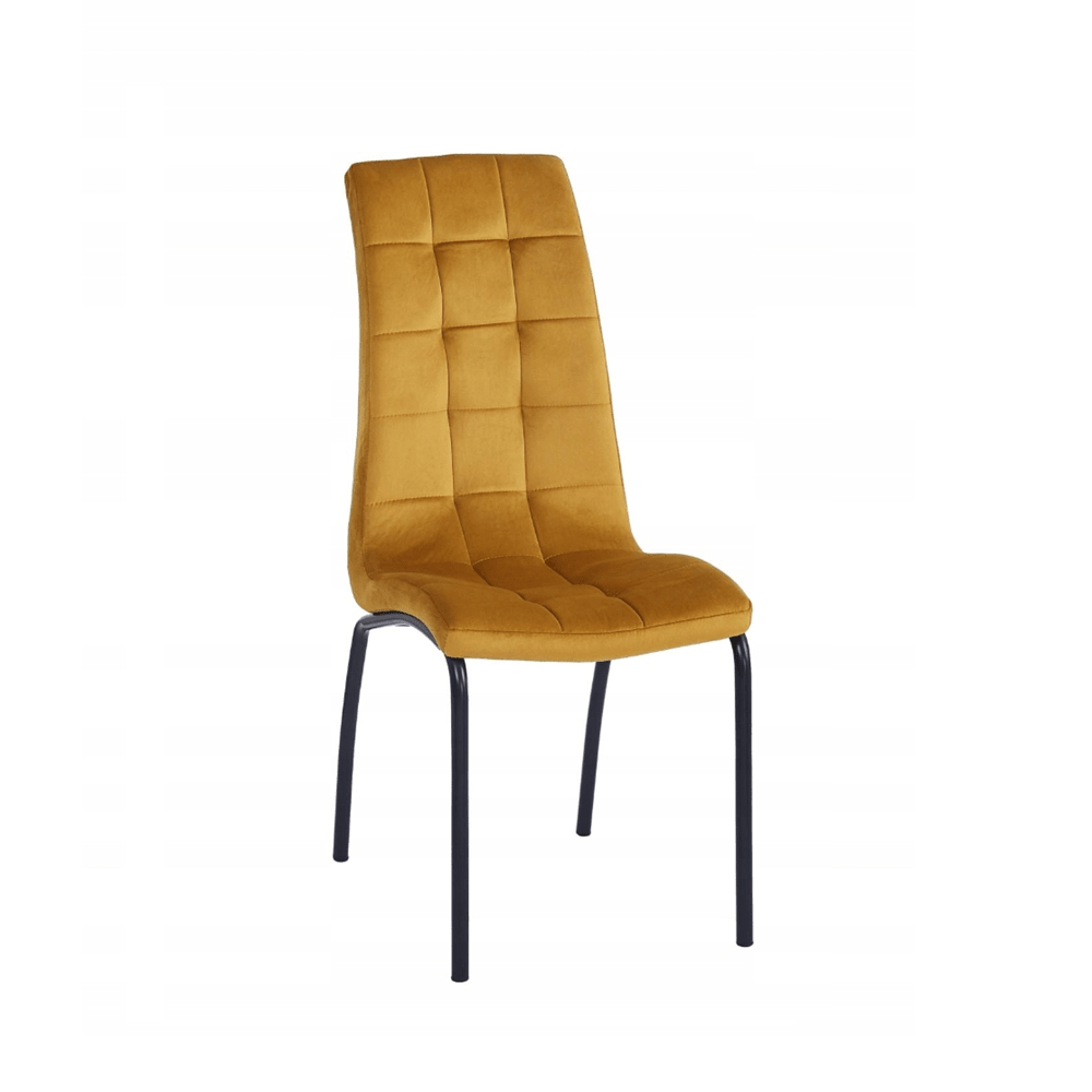 Scaun tapițat, catifea velvet curry, picioare metalice negre, stil scandinav, înălțime 102 cm, șezut 49 cm – Default Title