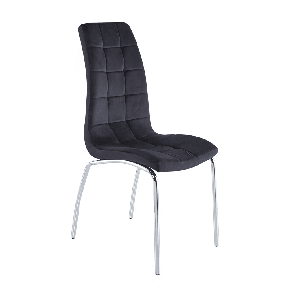 Scaun tapițat, catifea neagră matlasată, picioare metal cromat lucios, pentru dining/living, H 102 cm – Default Title
