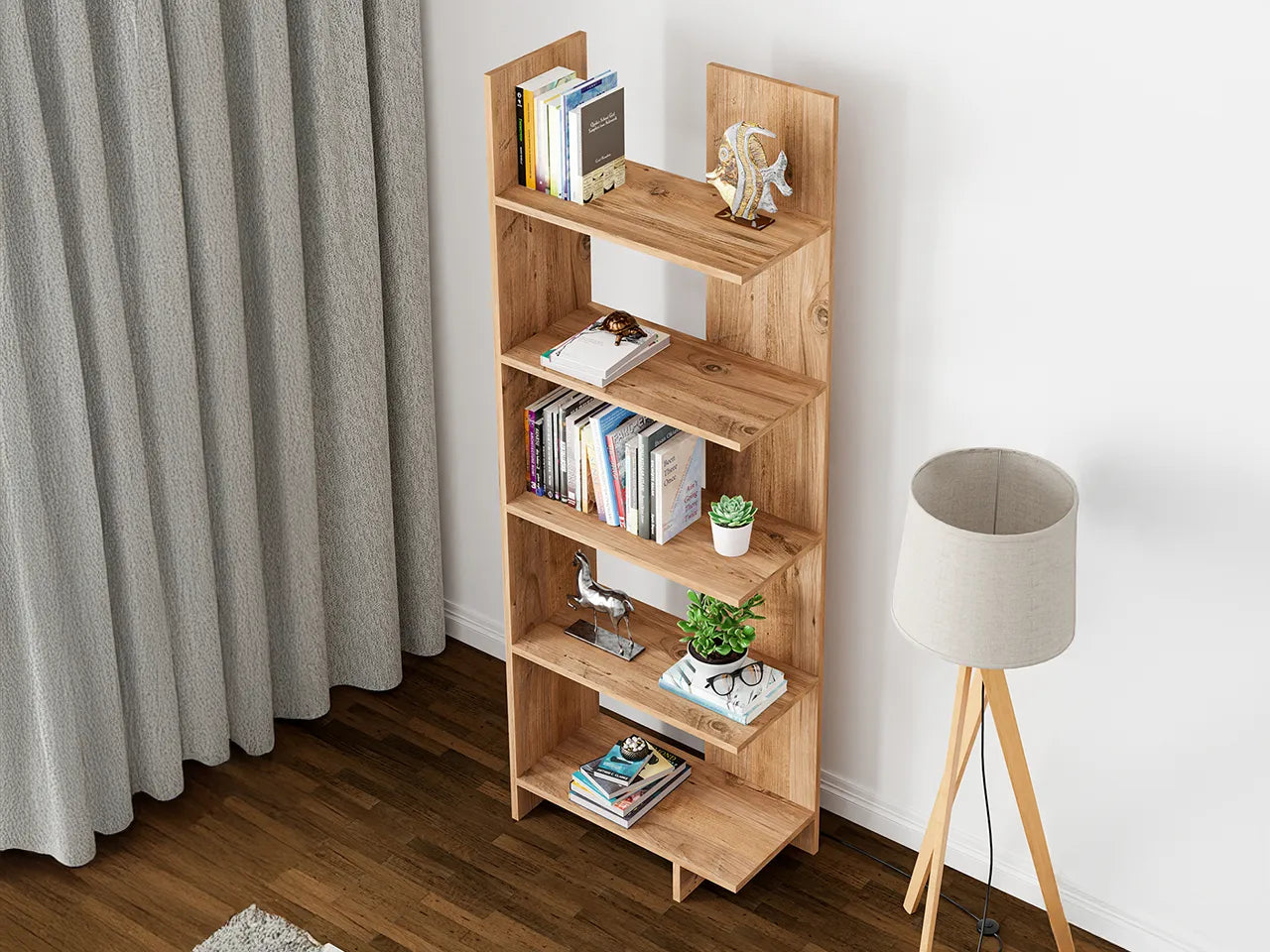 Raft Biblioteca Asimetric 5 Polite MDF Negru Decorativ Perete Raft Biblioteca Asimetric 5 Polite MDF Negru Decorativ Perete