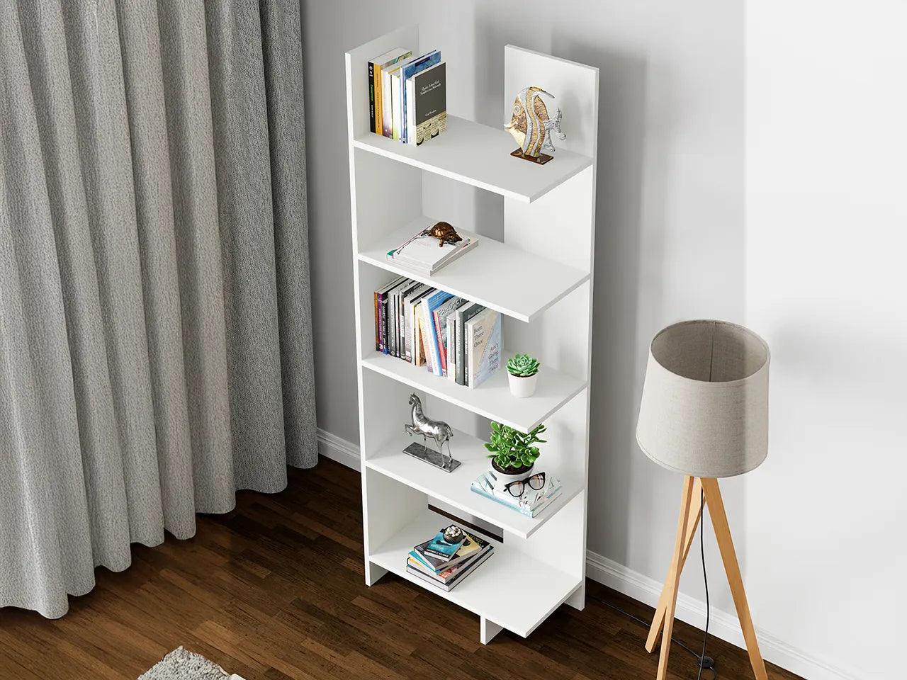 Raft Biblioteca Asimetric 5 Polite MDF Negru Decorativ Perete Raft Biblioteca Asimetric 5 Polite MDF Negru Decorativ Perete