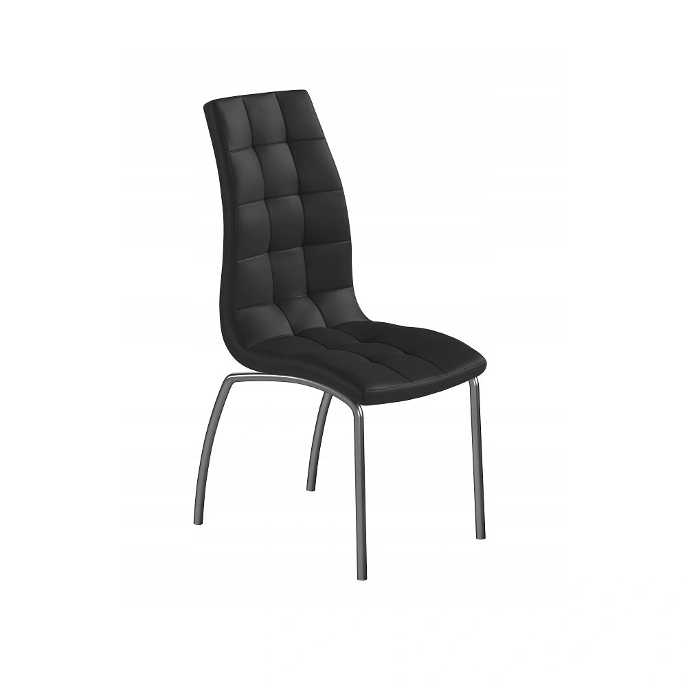 Scaun dining, piele ecologică neagră matlasată, spătar înalt, picioare metal cromat, H 102 cm – Default Title Scaun dining, piele ecologică neagră matlasată, spătar înalt, picioare metal cromat, H 102 cm – Default Title