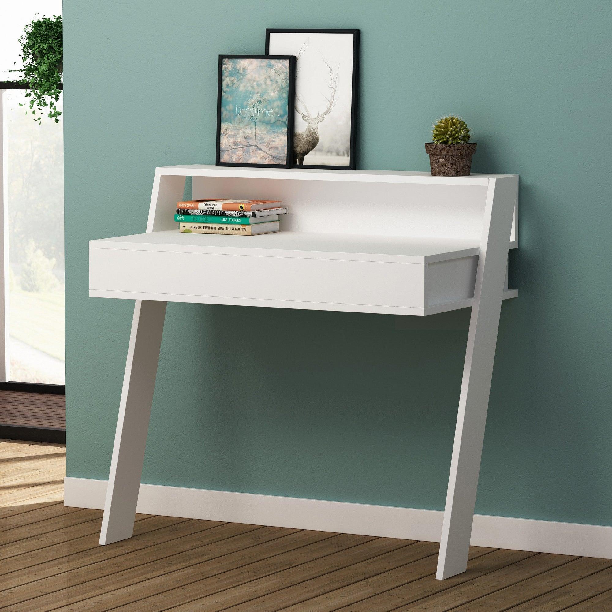 Birou Cowork cu sertar, Alb, 94 x 91 x 50 cm – Alb