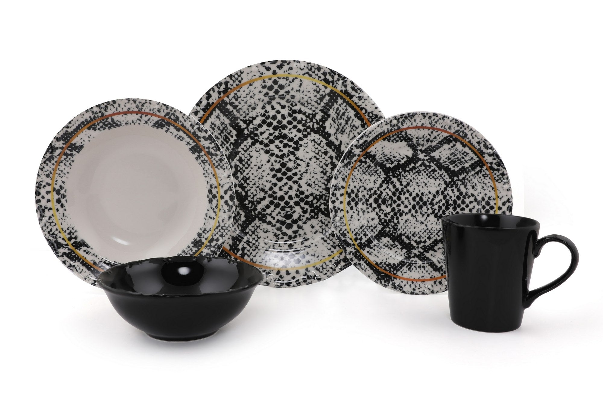 Serviciu de masă 30 bucăți Hira, Crem – Negru – Auriu, 24x24x3 cm – Crem – Negru – Auriu