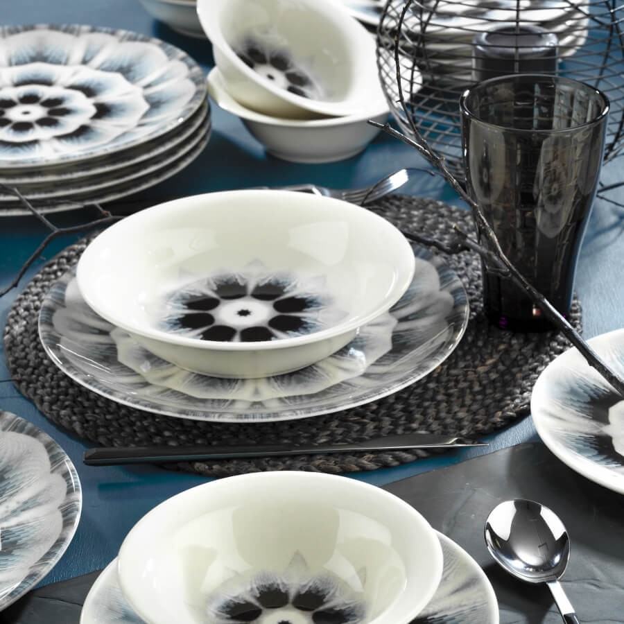 Serviciu de masă 24 bucăți NCHR24Y289014, Alb – Negru – Gri, 25x25x2 cm – Alb – Negru – Gri Serviciu de masă 24 bucăți NCHR24Y289014, Alb – Negru – Gri, 25x25x2 cm – Alb – Negru – Gri