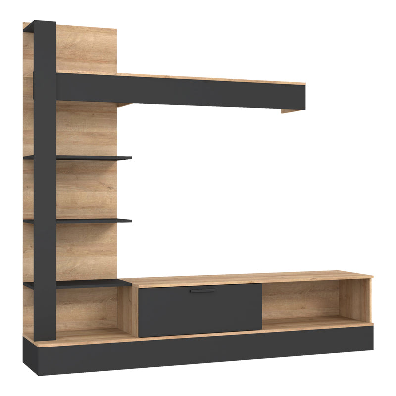 Ansamblu comoda TV Dranko negru stejar melaminat 205x42x192 cm – Negru