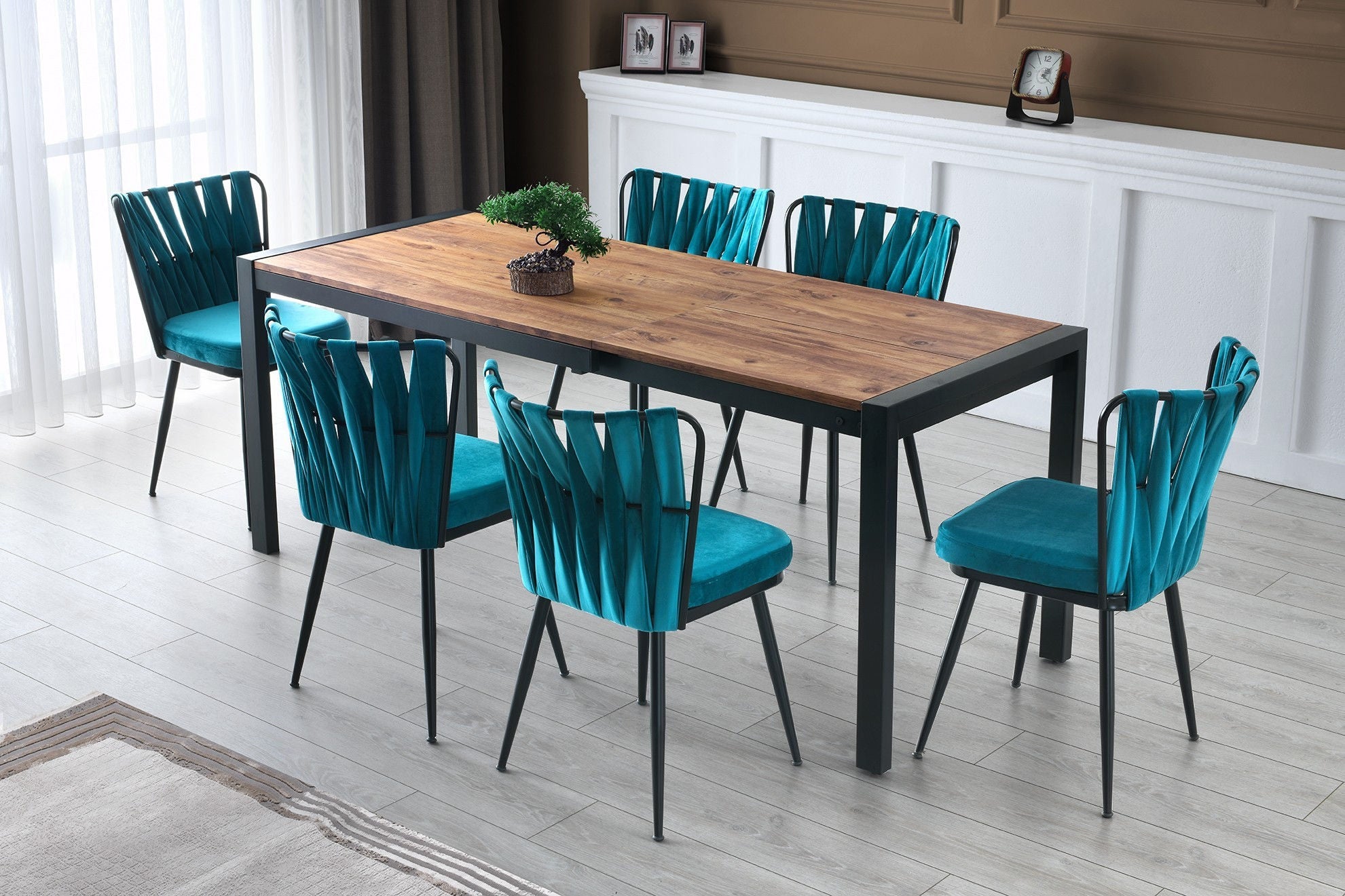 Set 2 scaune Kuşaklı – 228 V2, Negru – Albastru, 43x43x82 cm – Negru – Albastru