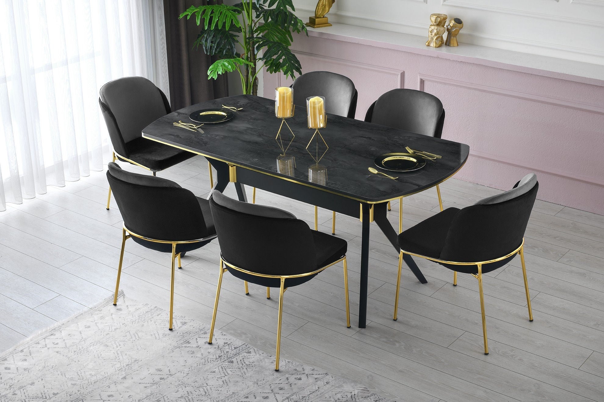 Set 2 scaune Dore – 106 V2, Negru – Auriu, 54x55x86 cm – Auriu – Negru