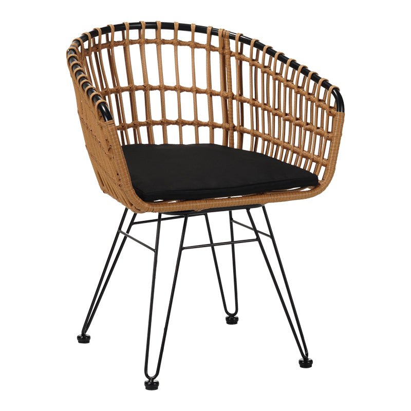 Fotoliu modern Naoki cu structură metalică, lemn, compacte, 61x57x80 cm – Negru