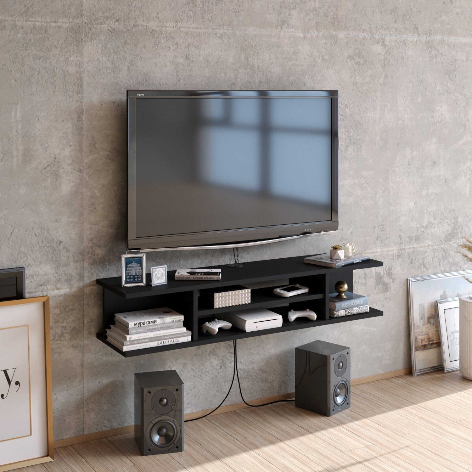 Comodă TV Pivot, Diverse culori, 120x30x23 cm – Negru Comodă TV Pivot, Diverse culori, 120x30x23 cm – Negru