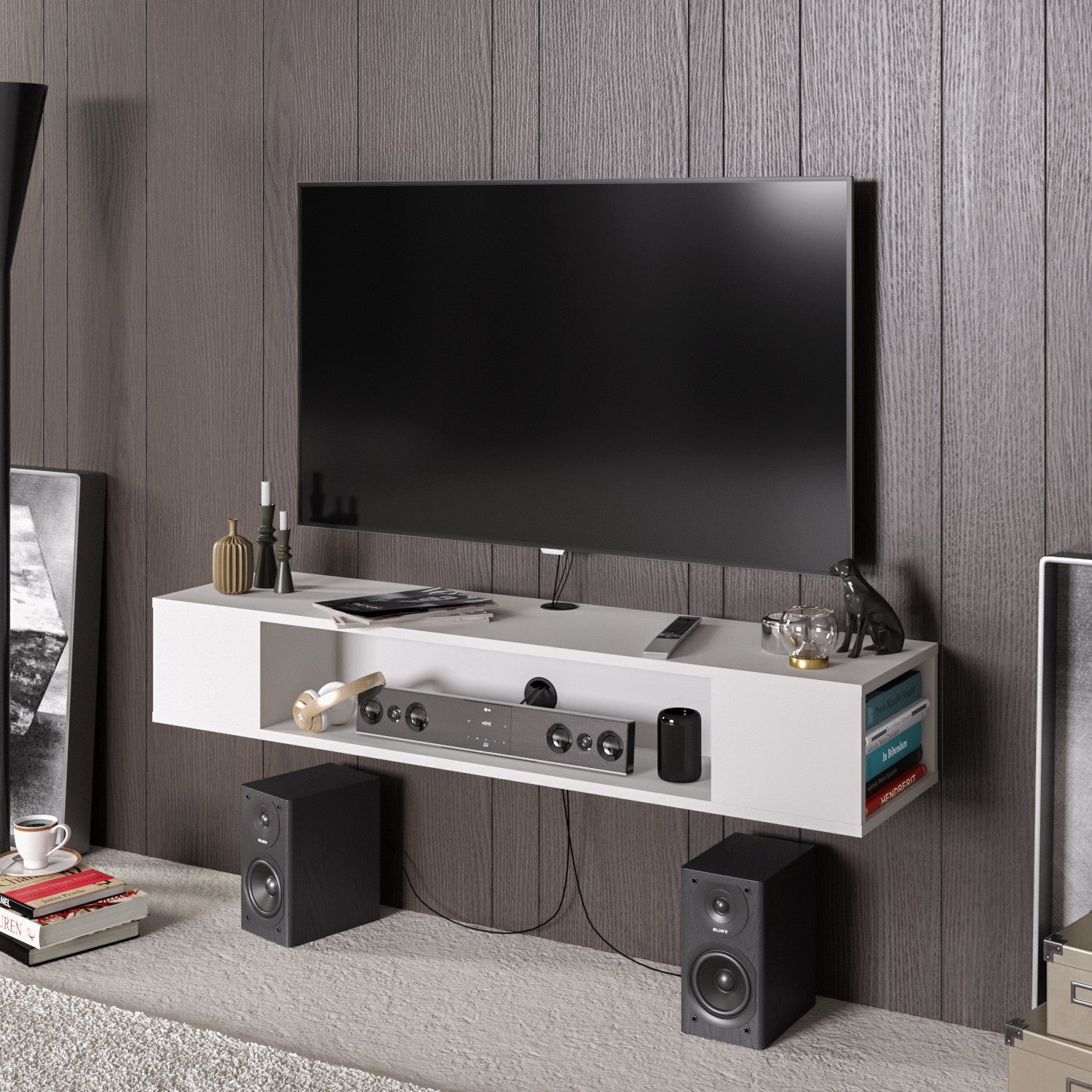 Comodă TV Peti, Diverse culori, 135x35x23 cm – Alb Comodă TV Peti, Diverse culori, 135x35x23 cm – Alb