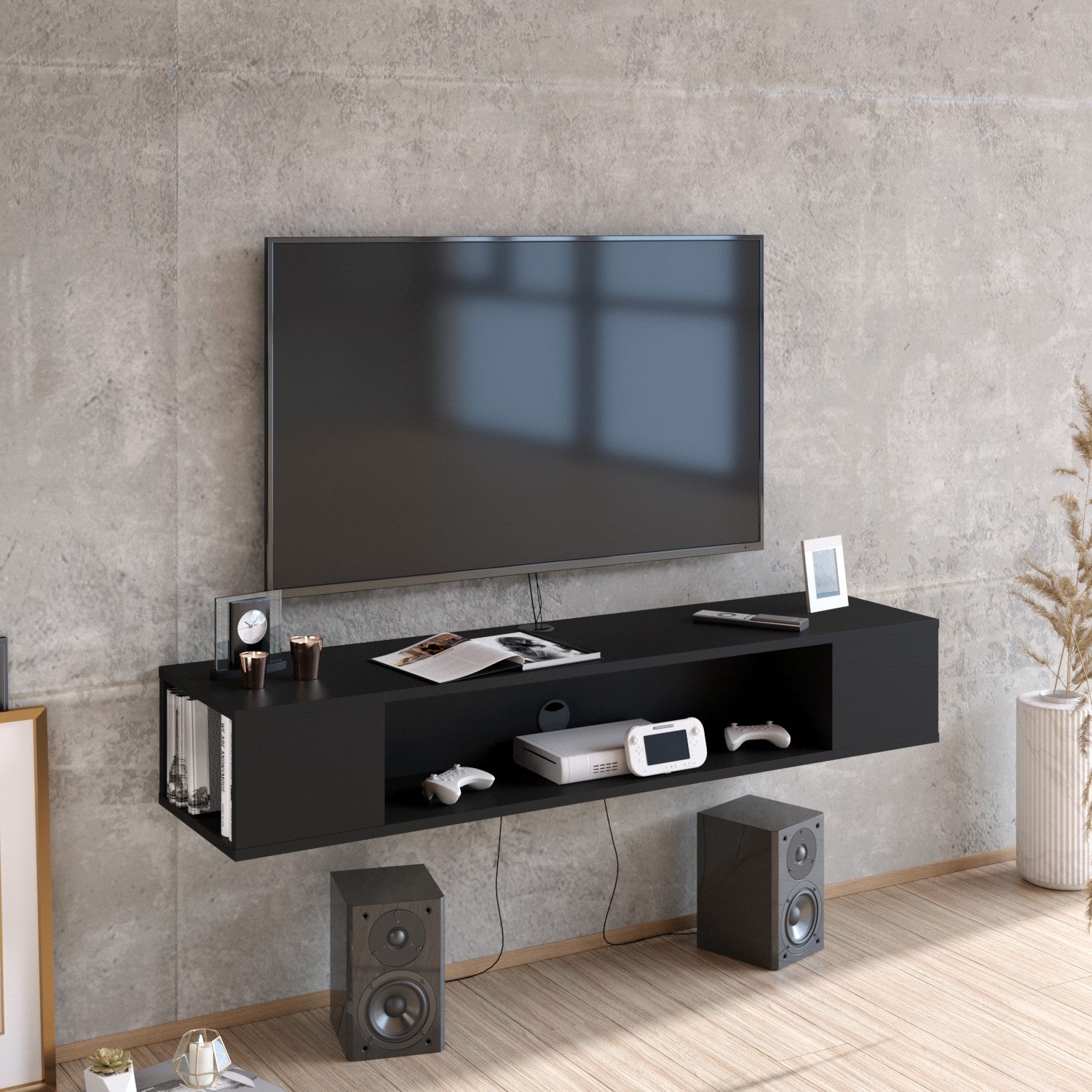 Comodă TV Peti, Diverse culori, 135x35x23 cm – Negru Comodă TV Peti, Diverse culori, 135x35x23 cm – Negru