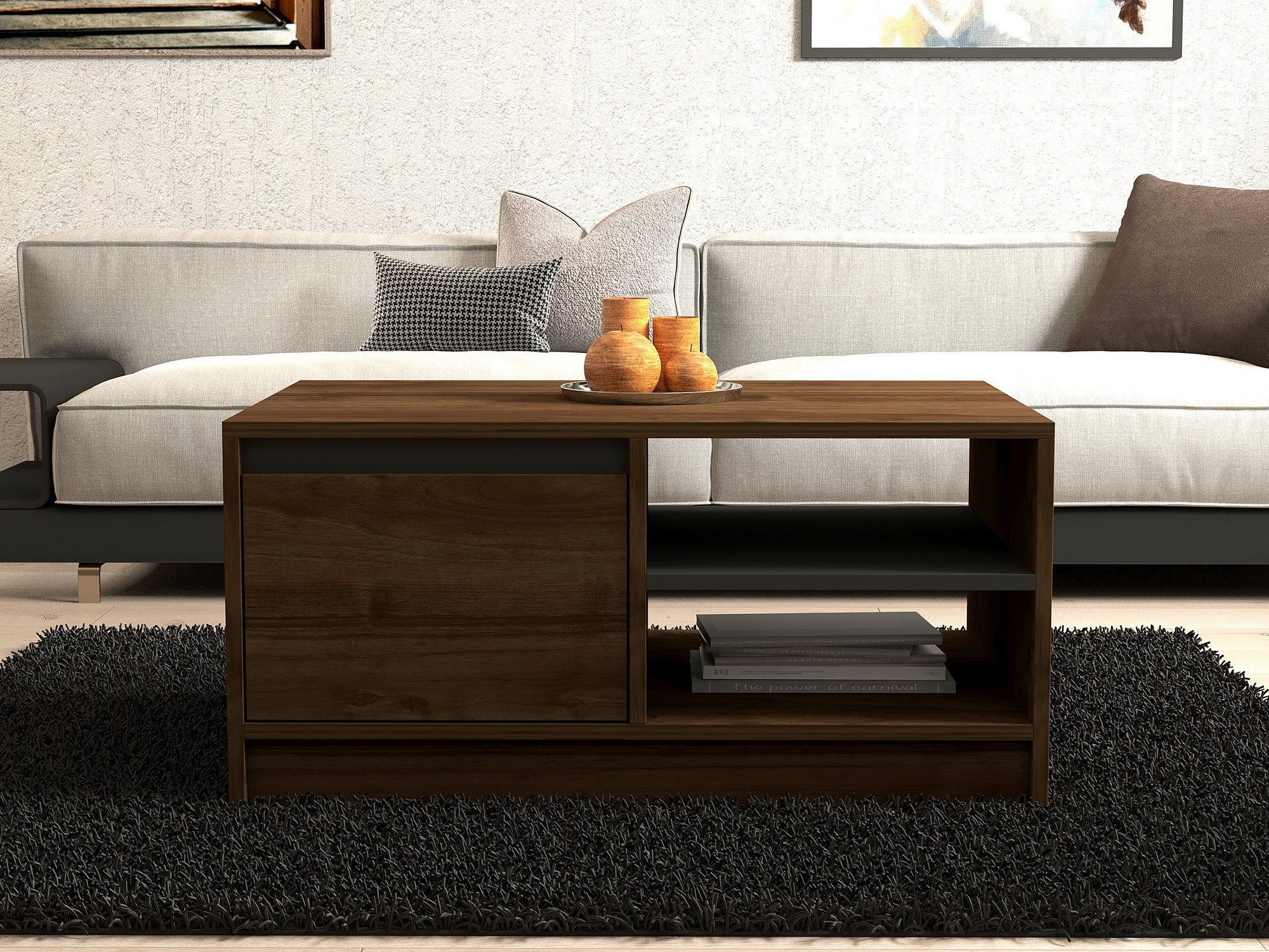 Măsuță de cafea Ongu, Nuc – Antracit, 90x60x45 cm – Nuc – Antracit