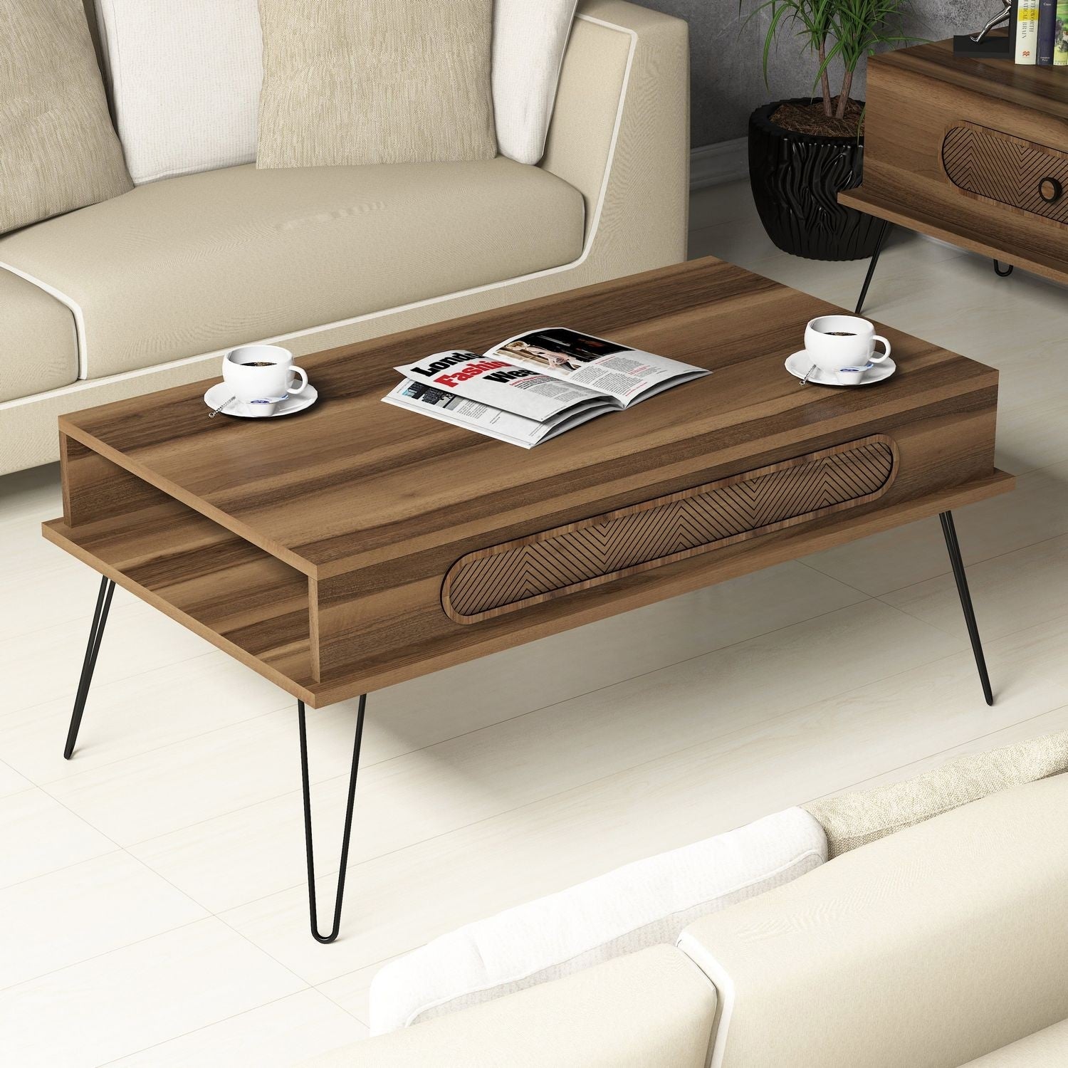 Măsuță de cafea Ekol, Diverse culori, 105x56x46 cm – Nuc