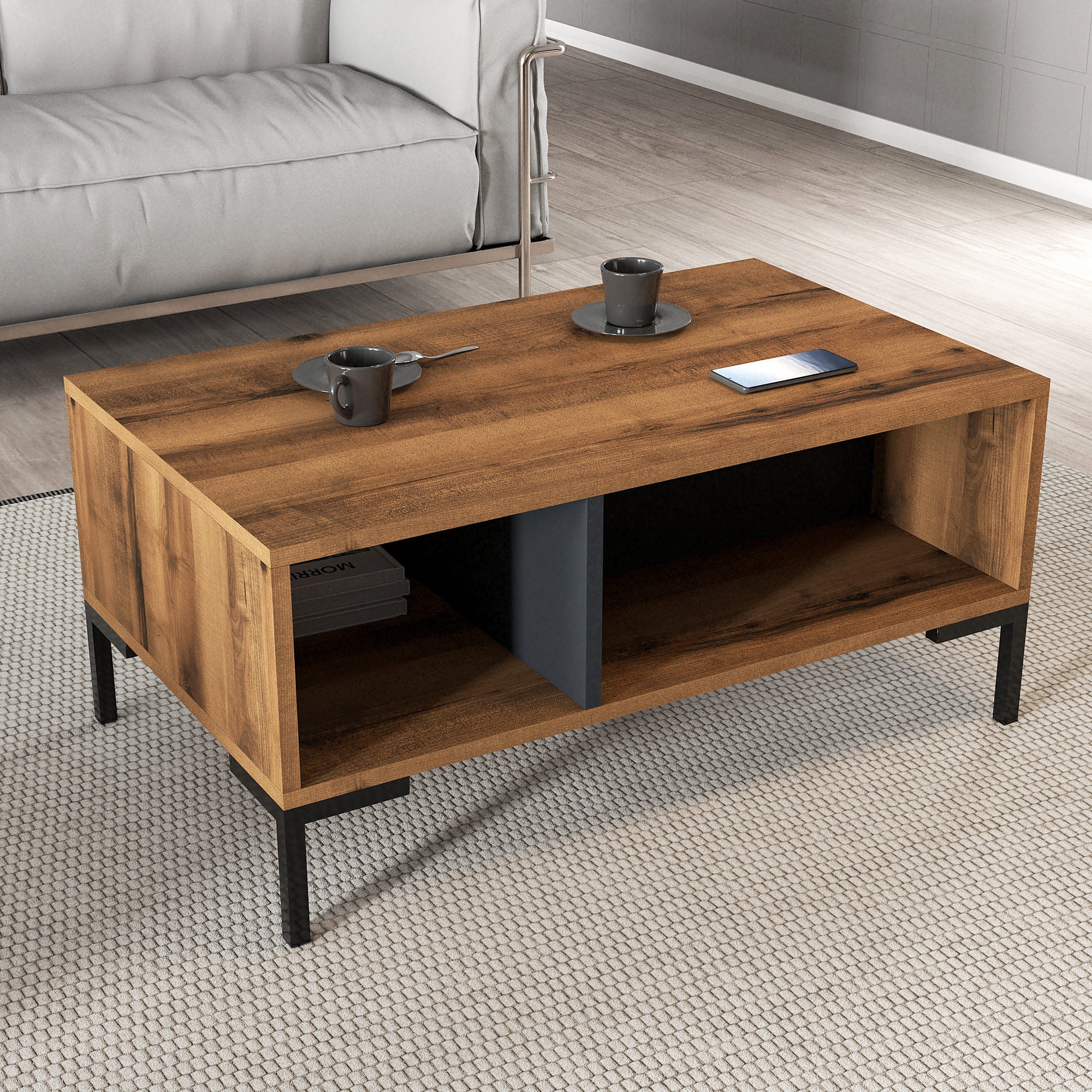 Măsuță de cafea Aurora – 2080, Nuc – Antracit, 90x42x54 cm – Nuc – Antracit