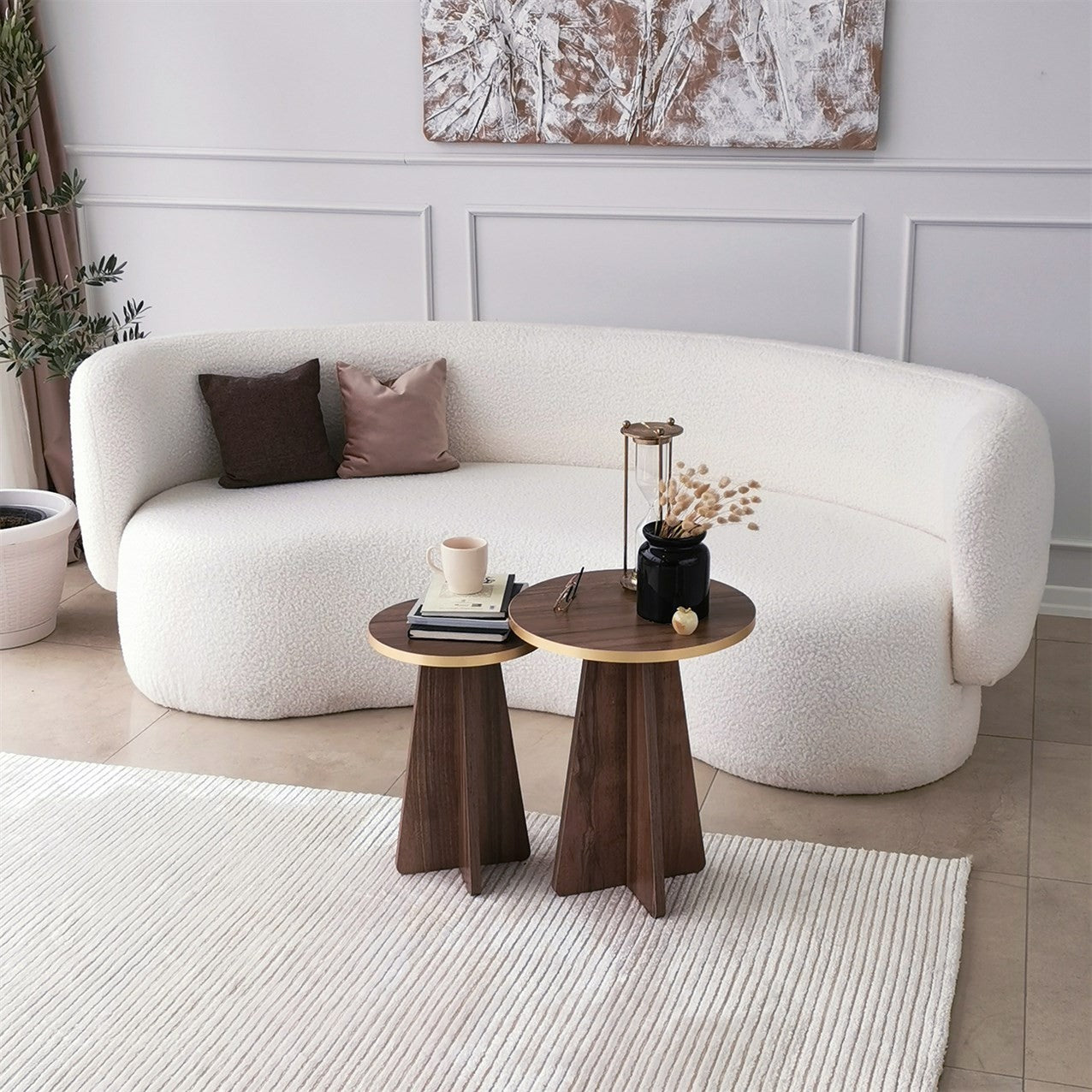 Măsuță de cafea Mushroom 2, Diverse culori, 40x40x50 cm – Auriu – Nuc
