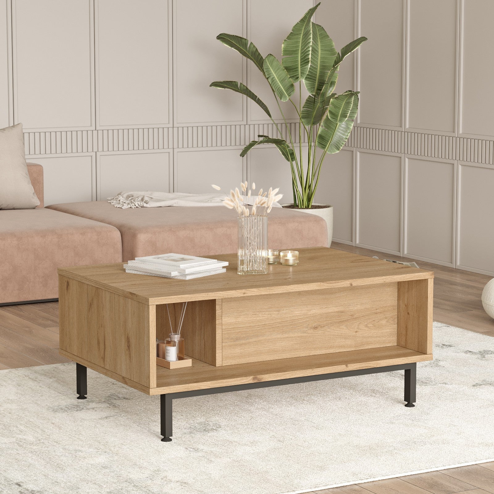Măsuță de cafea On2-Su, Nuc – Stejar, 90x60x38 cm – Nuc – Stejar