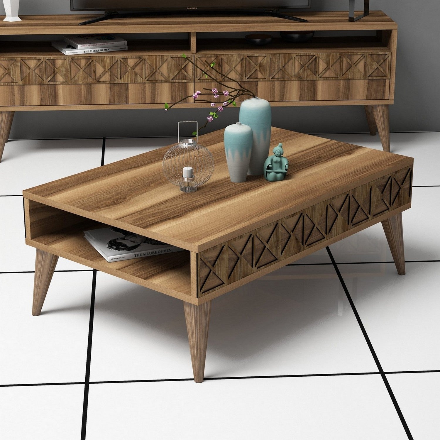 Măsuță de cafea Line, Diverse culori, 90x60x35 cm – Nuc