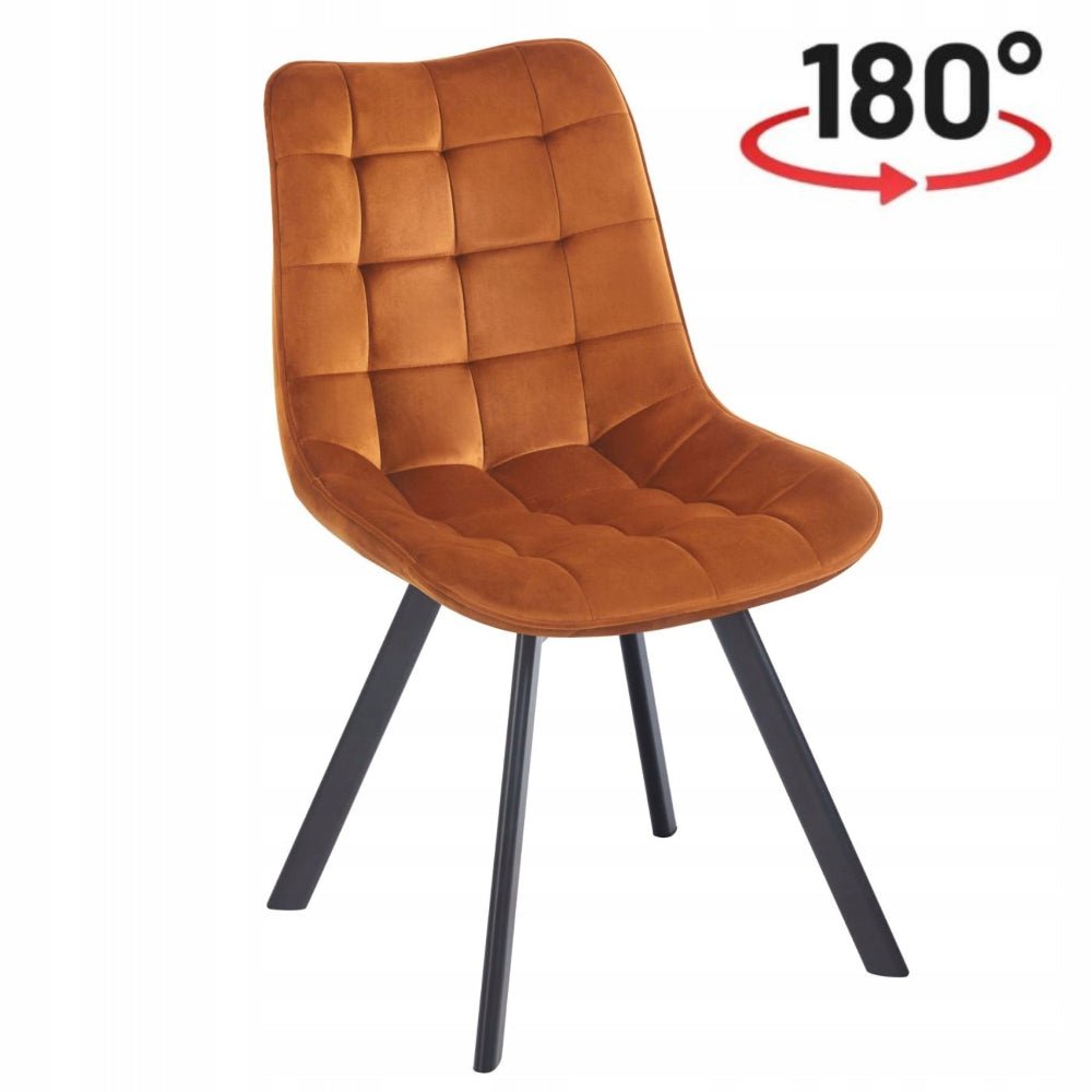 Scaun rotativ, catifea velvet scortisoara, rotatie 180° cu revenire automata, picioare metalice negre, 86 cm – Default Title