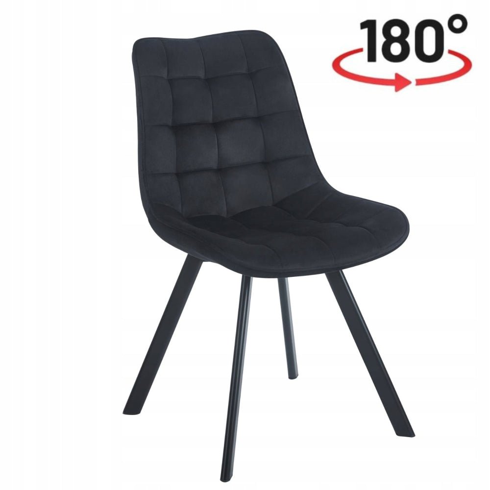 Scaun rotativ, catifea velvet negru (Riviera 100), rotatie 180° cu revenire automata, picioare metalice negre, 86 cm – Default Title