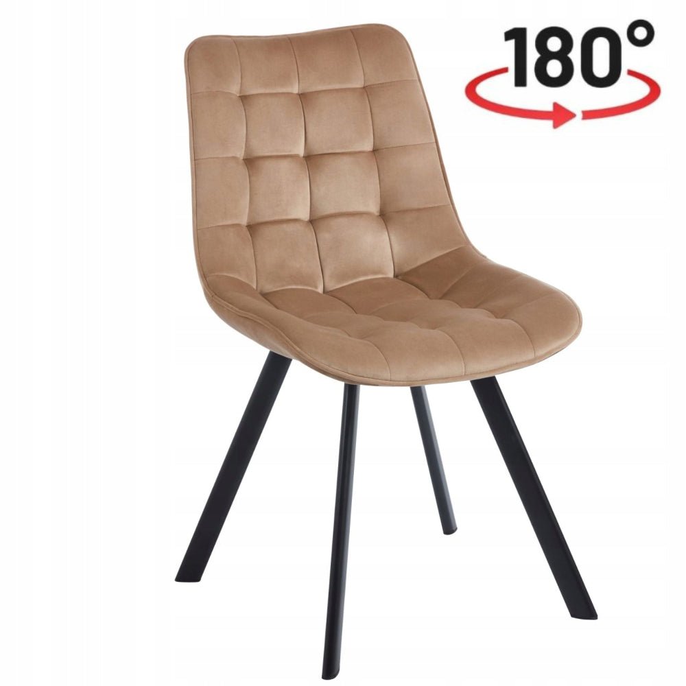 Scaun rotativ, catifea velvet cappuccino (Riviera 24), rotatie 180° cu revenire automata, picioare metalice negre, 86 cm – Default Title
