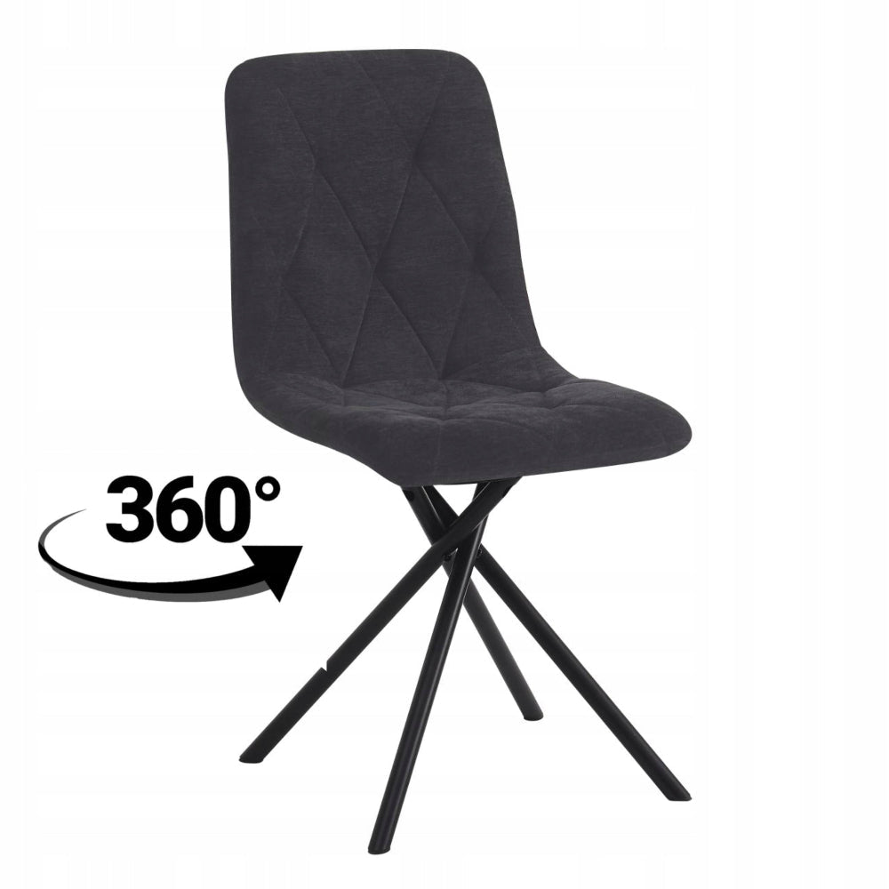 Scaun tapitat rotativ 360°, tesatura neagra/grafit inchis, picioare metalice tip cruce, pentru living si dining 88 cm – Default Title