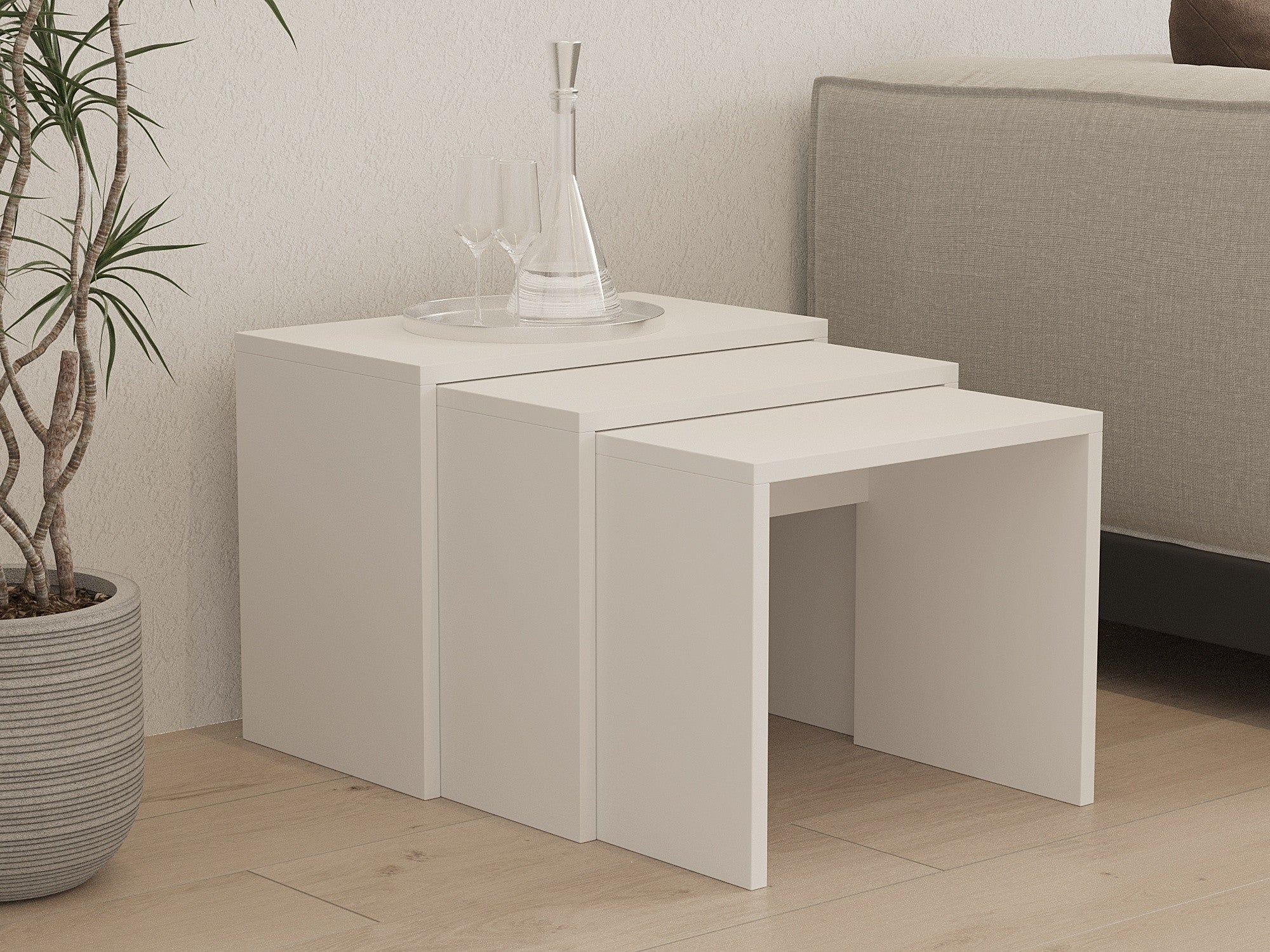 Set 3 măsuțe de cafea Grops, Alb, 50x30x40 cm – Alb Set 3 măsuțe de cafea Grops, Alb, 50x30x40 cm – Alb
