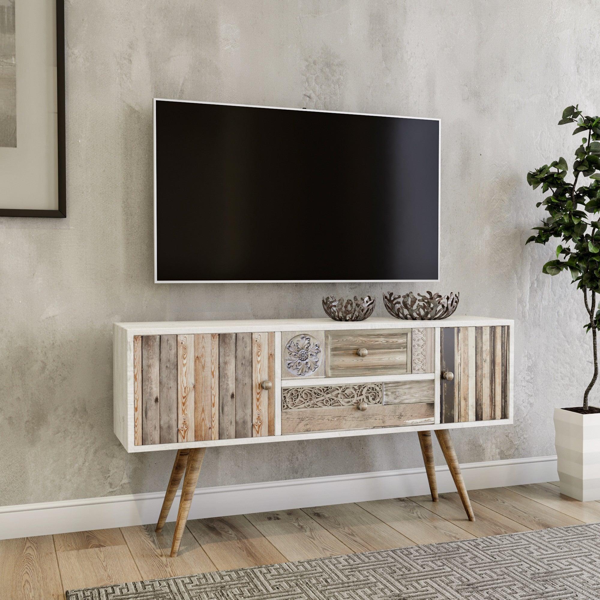 Comoda TV Odense Scandinav, Alb, 122x65x35 cm – Alb