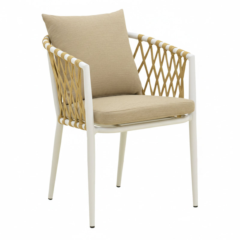 Fotoliu cu șezut Peluxe, Aluminiu/Frânghie, Tapițerie, Beige, 54x62x75 cm – Alb