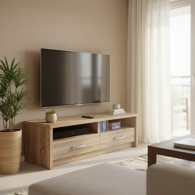 Comoda TV cu rafturi, Lemn, Sonoma, 120x45x42 cm – Stejar