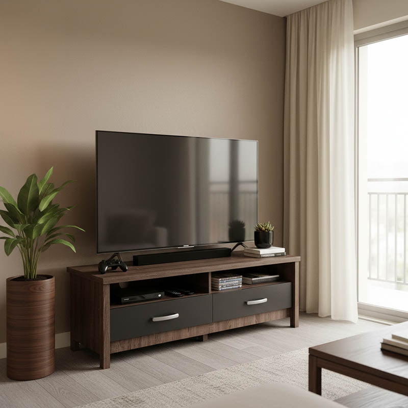 Comoda TV cu functie de ridicare, lemn, stejar-antracit, 120x45x42 cm – Stejar