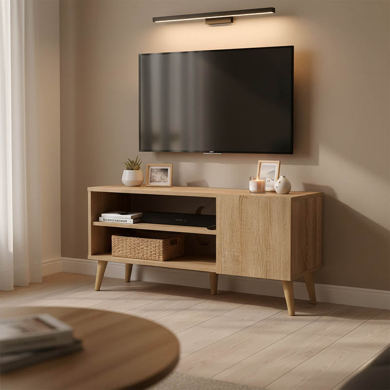 Comoda TV cu spatiu de depozitare Orianne, Lemn, Sonoma, 90x32x46 cm – Stejar