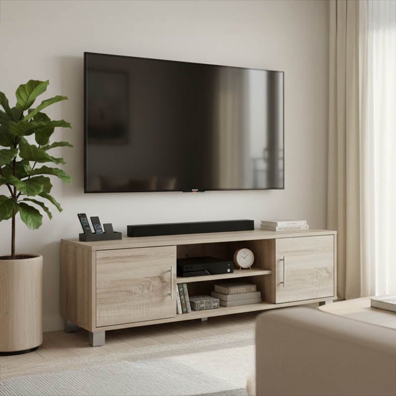 Comoda TV cu spatiu de depozitare Serank, Lemn, Stejar, 120x40x40 cm – Stejar