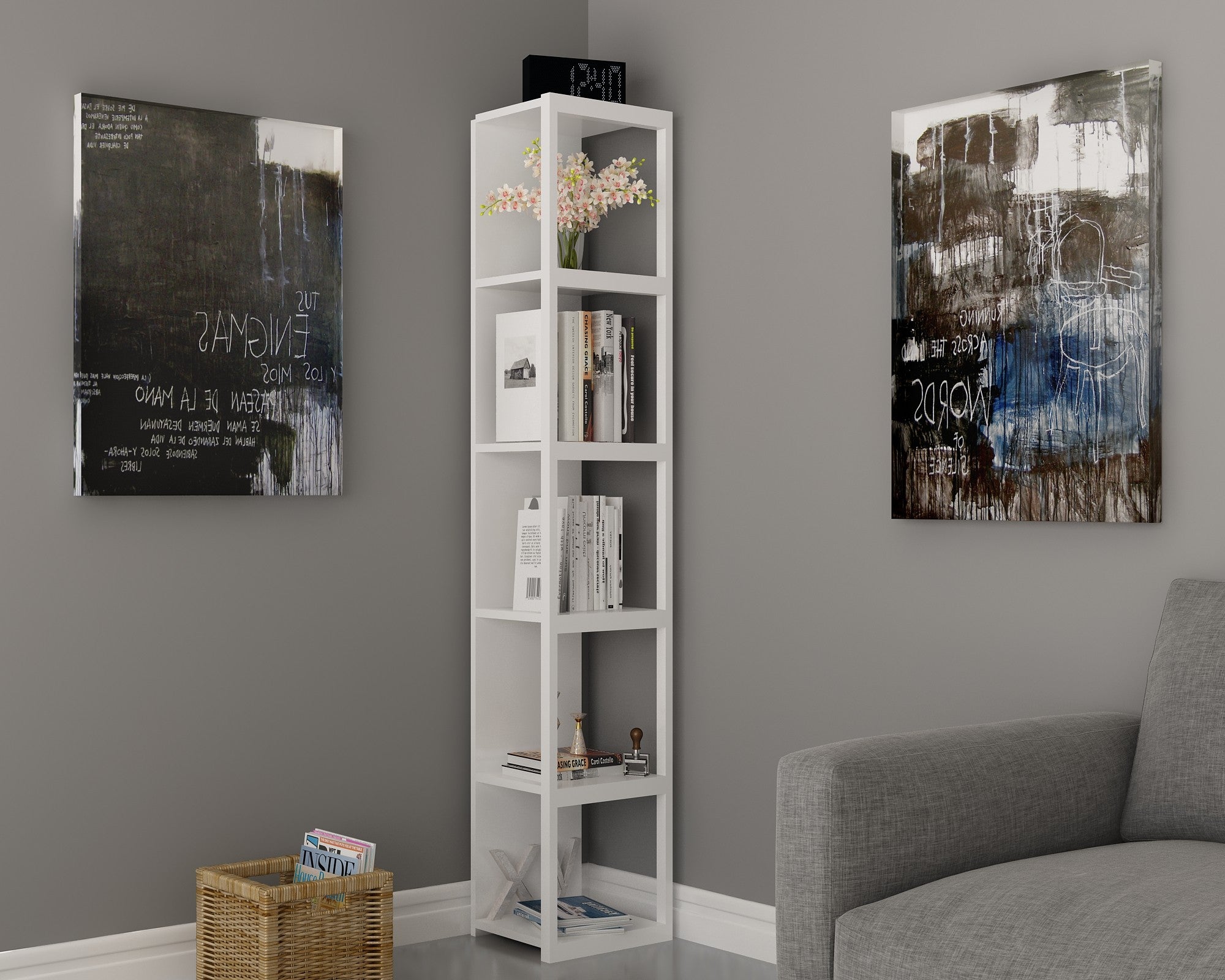 Bibliotecă Texas, Diverse culori, 34x30x180 cm – Alb Bibliotecă Texas, Diverse culori, 34x30x180 cm – Alb