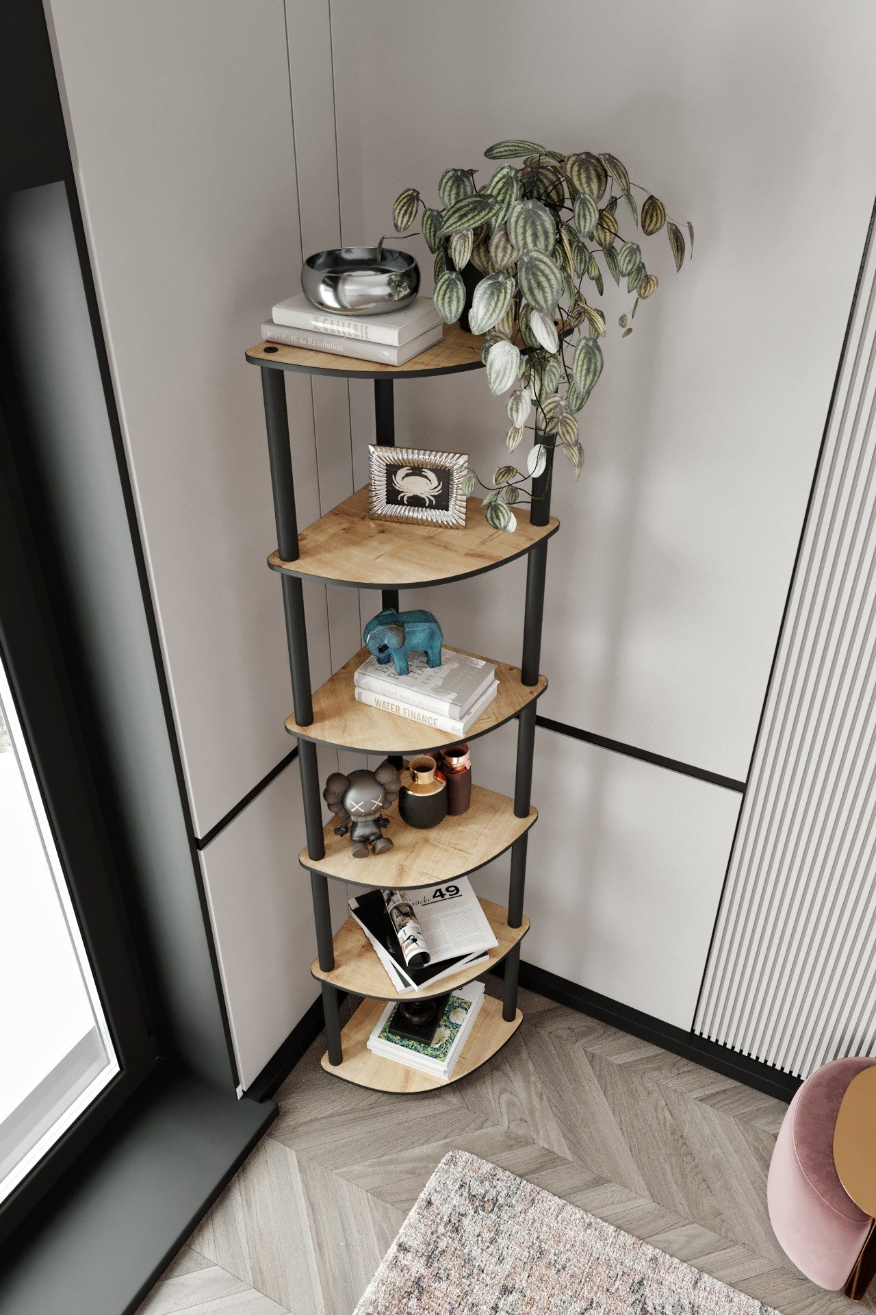 Bibliotecă de colț 6, Diverse culori, 34x34x173 cm – Stejar Bibliotecă de colț 6, Diverse culori, 34x34x173 cm – Stejar