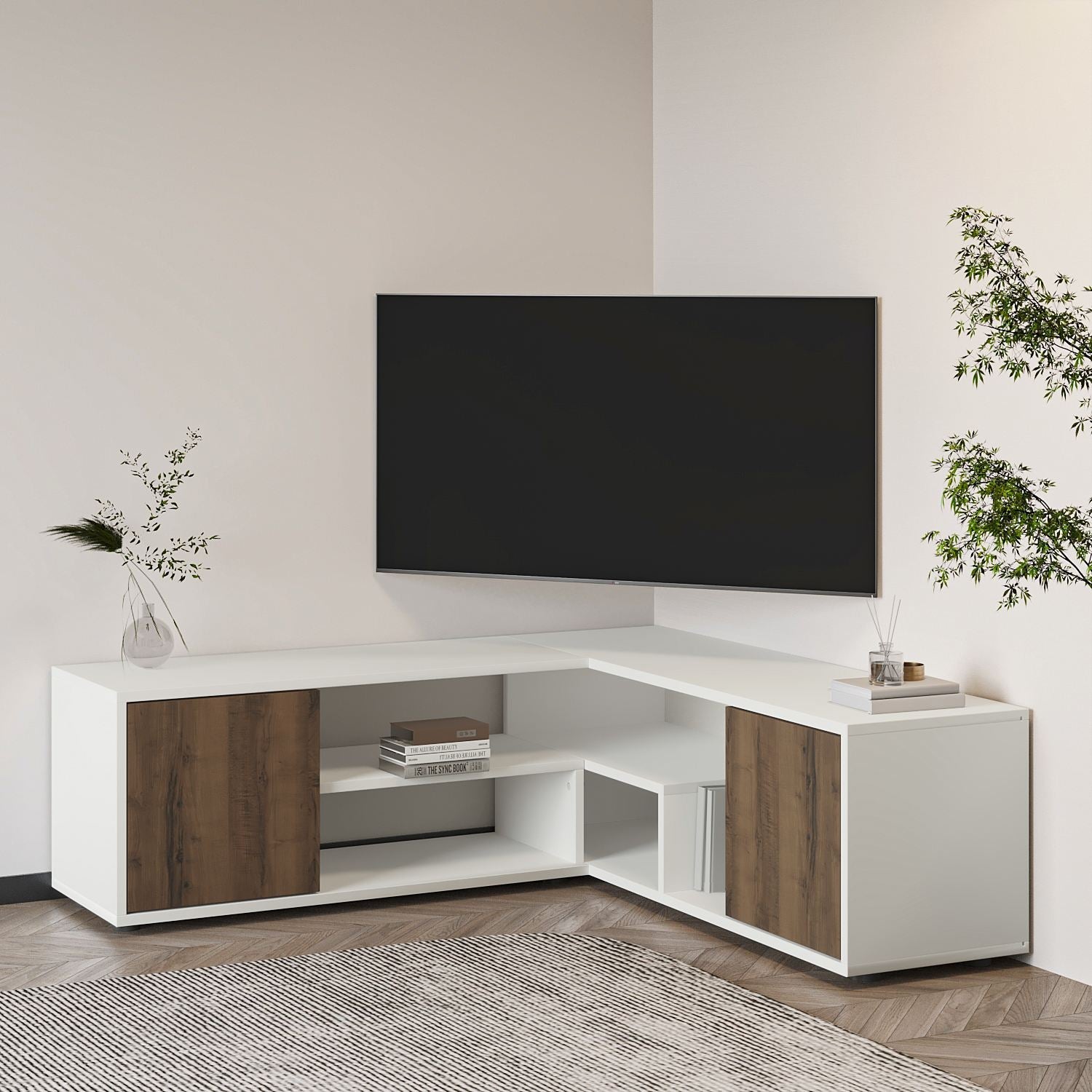 Comodă TV Rosa, Diverse culori, Diverse dimensiuni – Alb – Antique walnut / 120x35x40 cm
