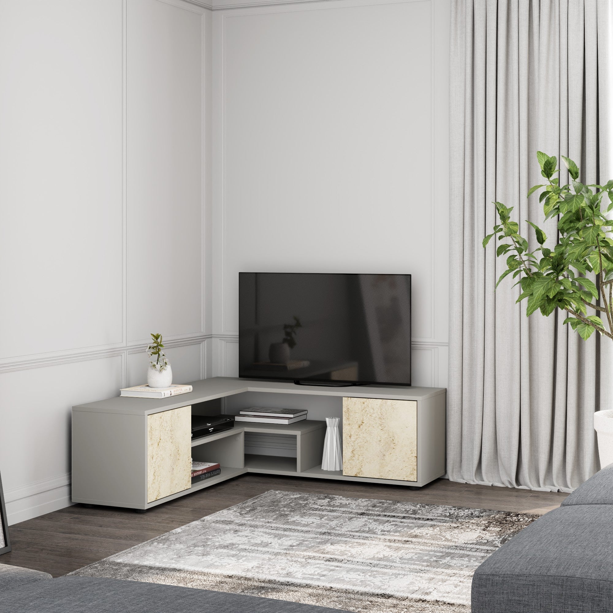 Comodă TV Rosa, Diverse culori, Diverse dimensiuni – Gri – Travertin / 120x35x40 cm
