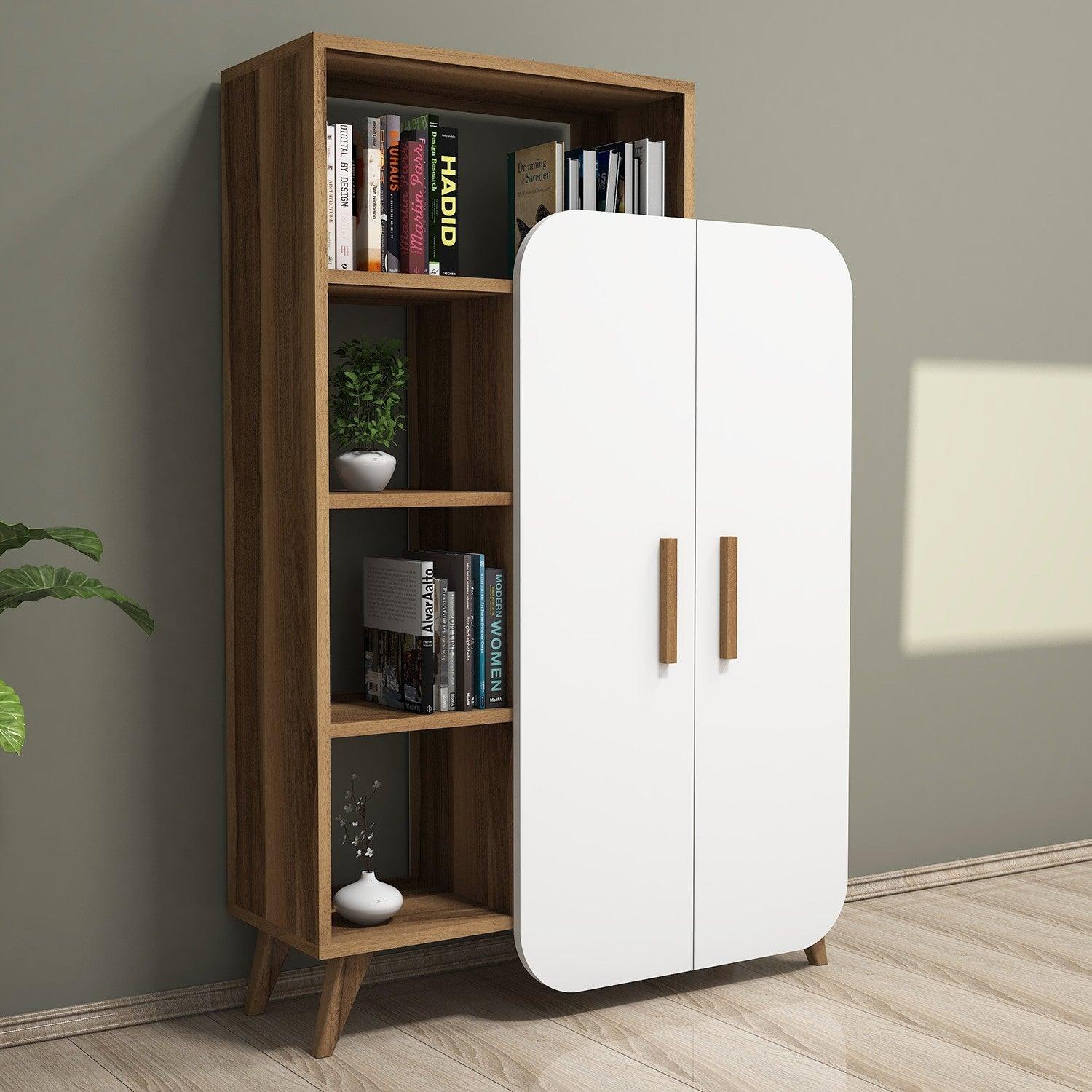 Biblioteca Form cu raft si Usa, Stil Scandinav, Maro – Alb, 90x132x32 cm – Maro Biblioteca Form cu raft si Usa, Stil Scandinav, Maro – Alb, 90x132x32 cm – Maro